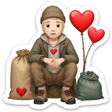 Homeless man with Valentine’s Day decor smelly and ugly  white sticker