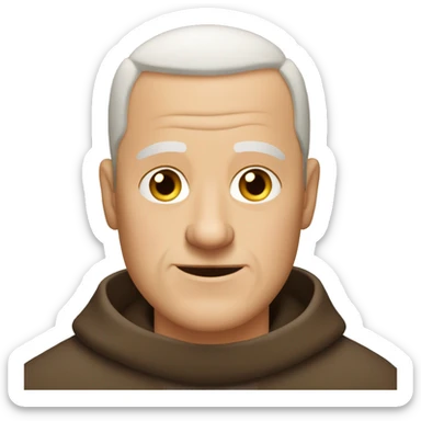 A middle-aged white male friar with a grizzled appearance, buzz cut, and a square jaw. sticker