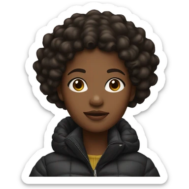 black girl in puffer coat with dark brown curly hair sticker