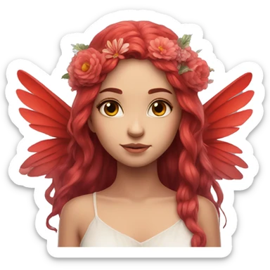 big wings, flower, Beautiful, fairy, red, long hair sticker