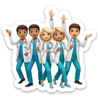 doctors in white coats of different ethnic background and both sexes dancing / doing cardio sticker
