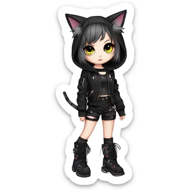 Edgy Kawaii Cute Cool Cartoon Anime Punk Techwear Gothic Catgirl sticker