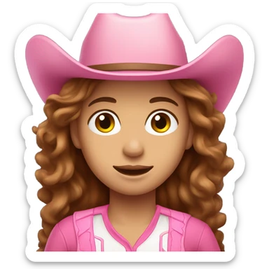 Long brown wavy hair pink outfit and pink cowgirl hat sticker