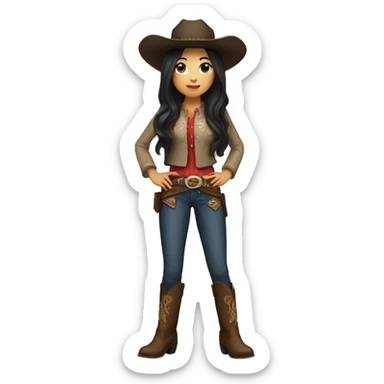 Asian girl with long dark hair wearing western attire and cowboy boots  sticker