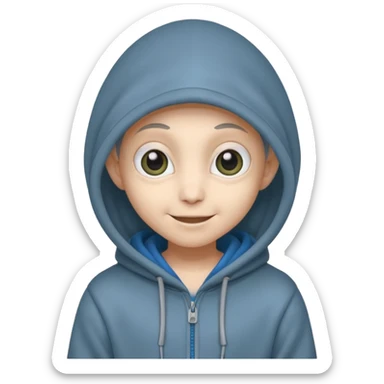 Aliens gray, hoodie, cute big eyes, thin ears, half body sticker