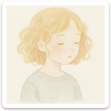 a girl with blonde curly hair, watercolor art style sticker