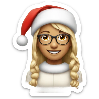 smiling girl with glasses and Santa hat portrait sticker