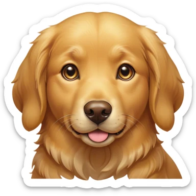 Cinematic Cute Golden Retriever Portrait Emoji, Head tilted playfully and inquisitively, showcasing a rich, glossy golden coat with a healthy sheen, round, sparkling brown eyes filled with curiosity, Simplified yet irresistibly adorable features, highly detailed, glowing with a warm, friendly glow, high shine, affectionate and lively, stylized with a touch of whimsy, bright and endearing, soft glowing outline, capturing the essence of a mischievous yet loving companion, so playful it feels like it could leap out of the screen and into your arms! sticker