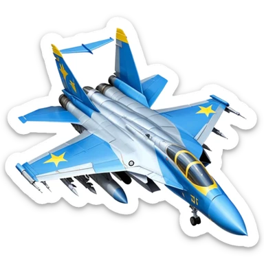 MiG-29 fighter jet with Ukrainian blue and yellow markings, military aircraft sticker