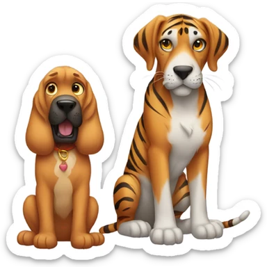A Tiger and a bloodhound puppy. sticker