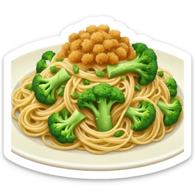 Broccoli and bread crumbs over spaghetti  sticker