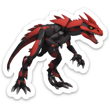  Cool Edgy Black Red Digimon-Fakemon-Guilmon-Velociraptor-Dragon-Mecha full body sticker