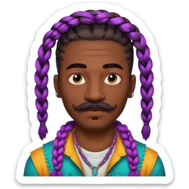 big lose braids starting from the top of the head man with mustache face wiith big visible braids and lots and lots of face tattoos colored tattoos like a tattoo artist hair unique color sticker