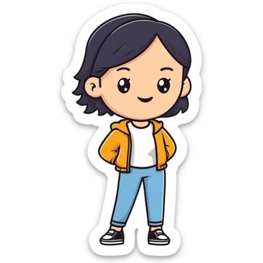 A young woman with a friendly expression wearing casual clothes sticker