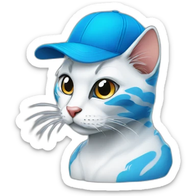 blue kawaï comics styled cat wearing a trucker cap sticker