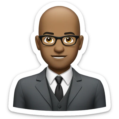 Dwayne d-train Hunter  with small round face and suit and glasses and buzz cut and small black eyes and small gray beard and small black eyes and wrinkled forehead sticker