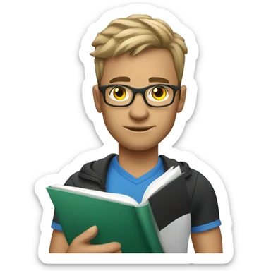 white young soccer coach with eyeglasses holding a notebook sticker