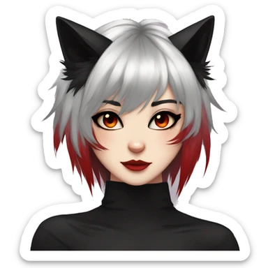 Anthro Edgy Cool Beautiful Black Cat-Fursona with Emo Hair-bangs with Red Streaks sticker