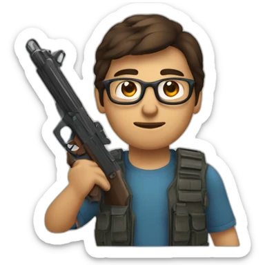 Un mec brun peau brune à lunettes avec un Gun sticker