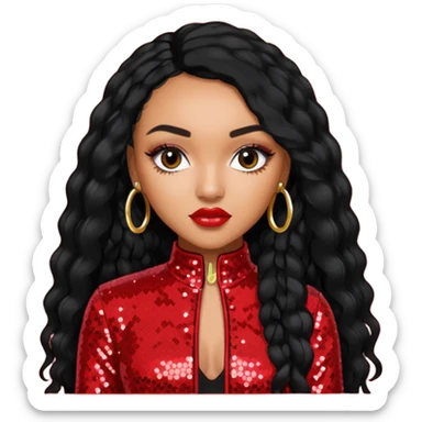 Leigh-Anne Pinnock from Little Mix with long black hair, red sequin outfit sticker