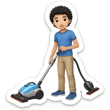 Emoji to encourage kids to do chores - should contain something about house chores, ok replace the broom with a vaccum make it atheltic boy 8 years old - egyptian with curly hair but not too curly -  sticker