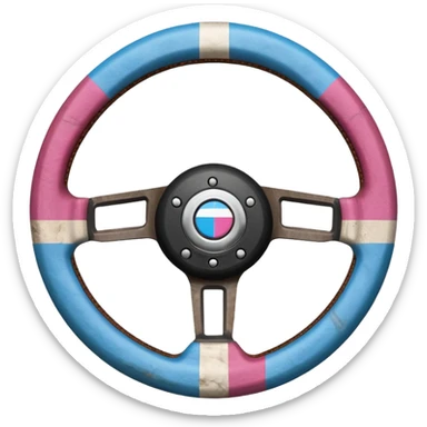steering wheel with transgender pride flag colors with kinky implification sticker