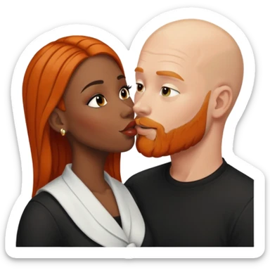 White bald man with ginger orange facial hair and beard kissing black women with long black hair with brown highlights  sticker