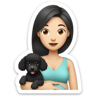 a asian pregnant woman with black poodle sticker