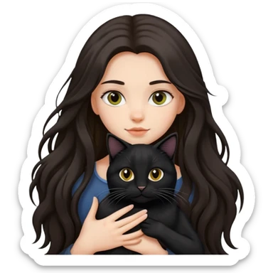 Long-haired girl holding a black cat sticker