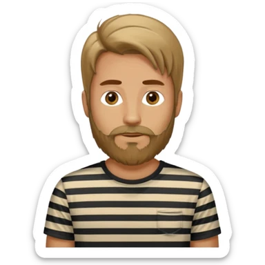 man with long hair and beard wearing vertical striped t-shirt sticker
