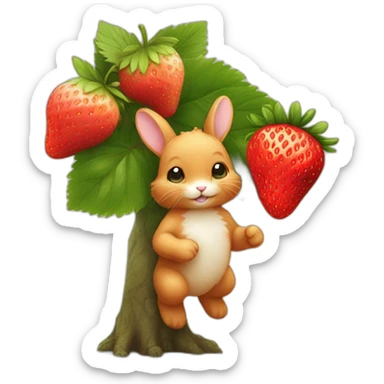 A little ginger bunny nibbling a strawberry off a small tree sticker