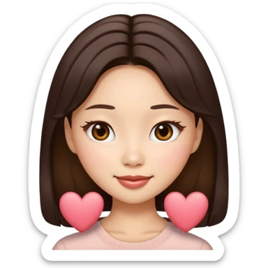 “Cartoon emoji of Jennie kim, heart-shaped face, almond upturned eyes, defined jawline, soft blush, chic expression sticker