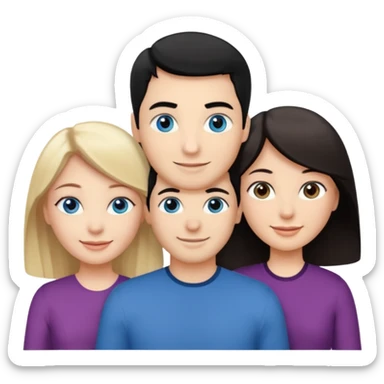 Blond woman with blue eyes on left. And a Man with black hair and grey eyecolor in the middle. And a blank woman with brown hair and grey eyes on the right. Happy together sticker