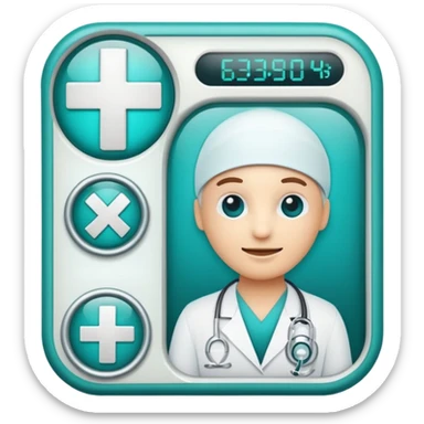 Emoji-style icon representing disease detection using a medical cross, scan frame, and health signal. Clean, friendly, rounded design, clear at small sizes, teal and white accents, no text, transparent background. sticker