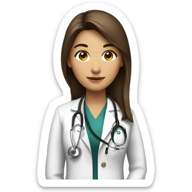 long straight brown hair amber eyes female doctor with stethoscope  sticker
