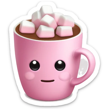 Hot chocolate with marshmallows in a little pink coffee cup sticker