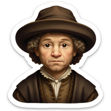 of-rembrandt,-shown-as-a-master-artist-with-deep,-introspective-eyes-and-richly-detailed-period-clothing,-rendered-with-dramatic-chiaroscuro-lighting-that-emphasizes-his-legacy brown puffy hat sticker