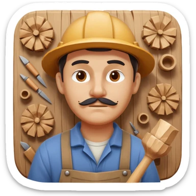 wood carving carpenter portrait, head and shoulders only, carving wooden figure with chisel, wood shavings visible, focused craftsman expression, artisan workshop vibe, 3D cartoon style, mobile game icon style, clean background, no text, no watermark
 sticker