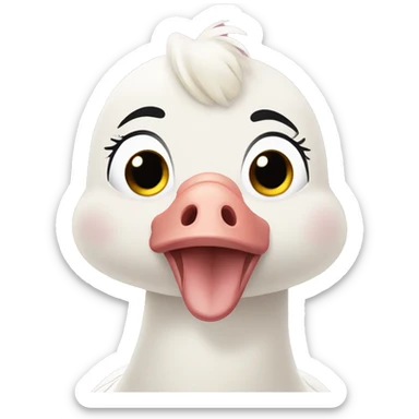 Goose silly face pink bow pigtails wink sticker