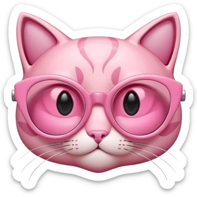 A 3D cartoon rose-pink cat-eye shaped spectacle, glossy curved frame, soft reflections, isolated on plain background. only glasses. sticker