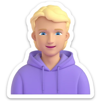 smiling blonde man with blue eyes in a lilac hoodie sticker