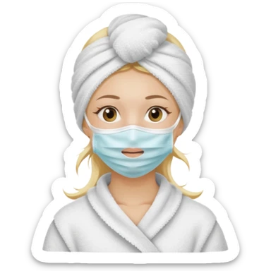 Chica rubia con toalla en la cabeza y mascarilla en la cara sticker