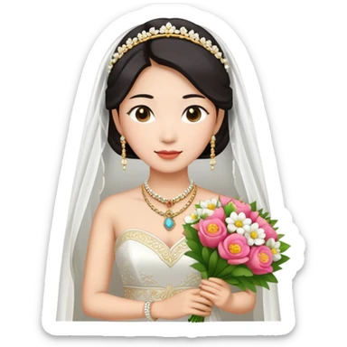 Asian bride with necklace and bouquet  sticker