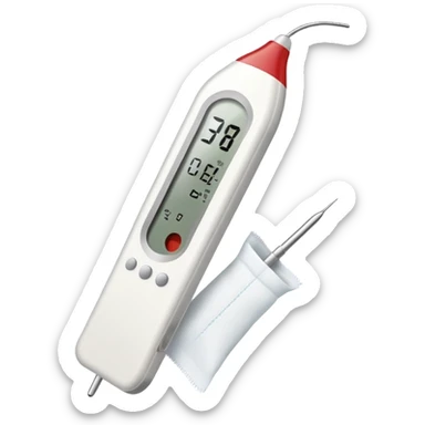 digital thermometer and clean surgical gauze together sticker