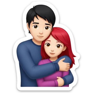 asian guy with black hair hugging red haired girl sticker