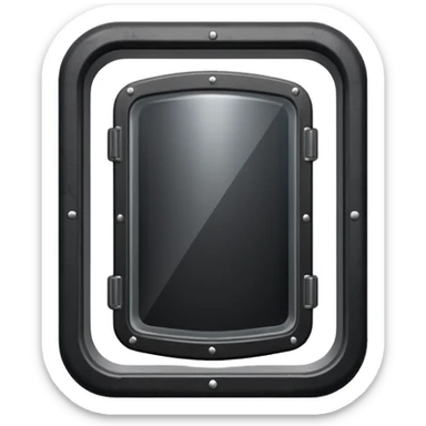 black riot shield with RCR in white and a rectangular viewing window sticker