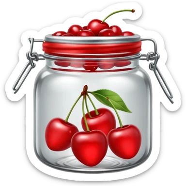 Realistic glass jar with silver metallic lid filled with maraschino cherries inside of it. sticker