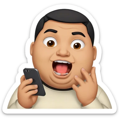 chubby ugly arab guy with undercut and black hair looking at his phone with open mouth sticker