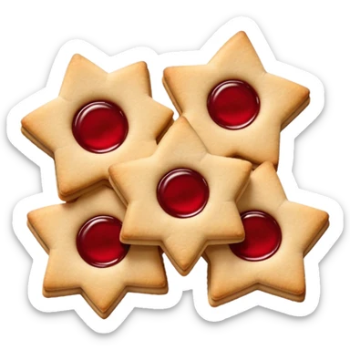 Linzer cookies with a red jam center shaped like a star and still round for eyes. sticker