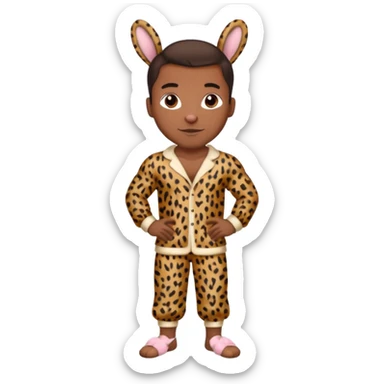 Handsome Black guy with brown skin tone, with muscular build, wearing loose fitting leapard print pajamas and bunny slippers  sticker